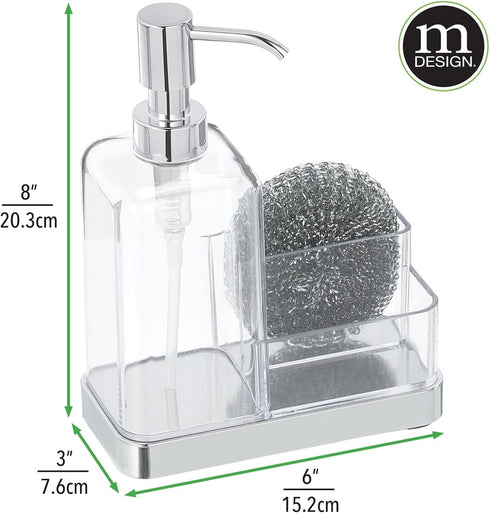Countertop mDesign Plastic Kitchen Sink Hand Soap Dispenser Pump Bottle Caddy Organizer Holder with Storage