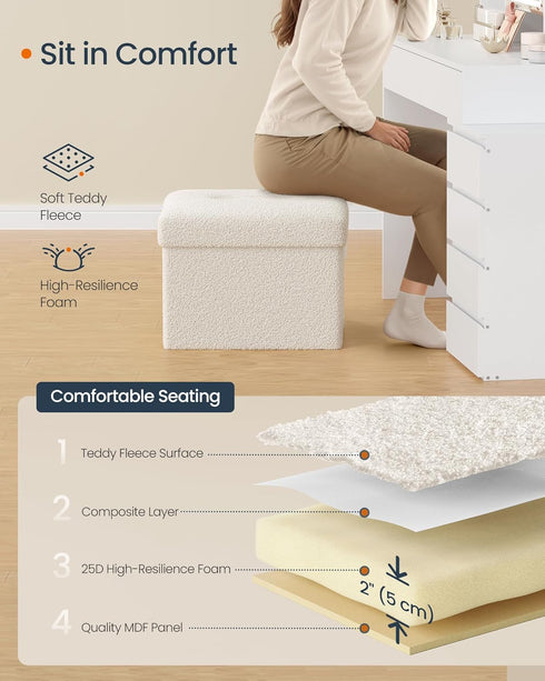 12.2 16.1 12.2 Inches, 286 lb, ULSF094W01 SONGMICS Small Folding Storage Ottoman, Foot Rest Stool, x x Ottoman