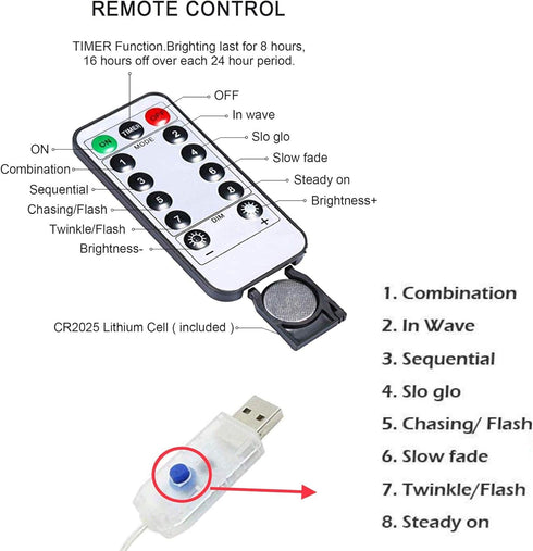8 120 19.7FT Modes LED Firefly Twinkle Timer String Lights with Remote,Butterfly Curtain Fairy Lights USB Plug