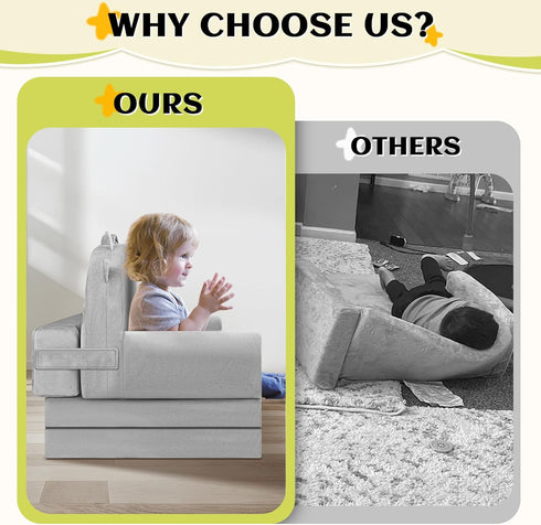 Cozy Kids Sofa Bed with Removable Washable Cover & Magic-Tape Backrest Foldable Toddler Chair, Crystal Velvet Furniture