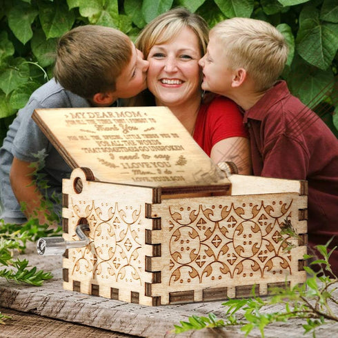 You are My Sunshine Music Box, Vintage Wood Laser Engraved Gift for Mom from Son, Unique Mother's Day/Birthday/Christmas