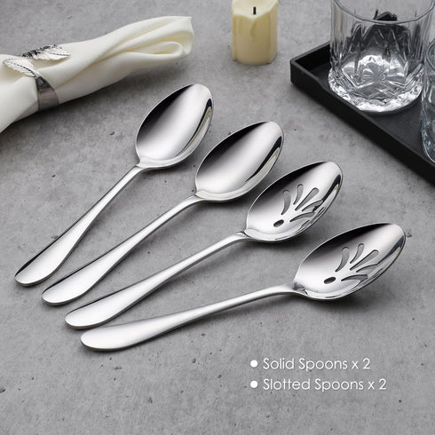 E-far Serving Spoons, 4-Piece Stainless Steel Utensils Set for Catering, Buffet, and Kitchen Use