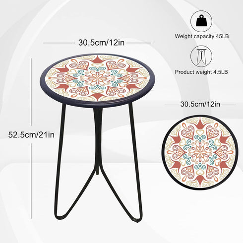 Table,12" LIFFY Outdoor Metal Side Small Outdoor Accent Table with Glass Top,Indoor Round Home Decorative End