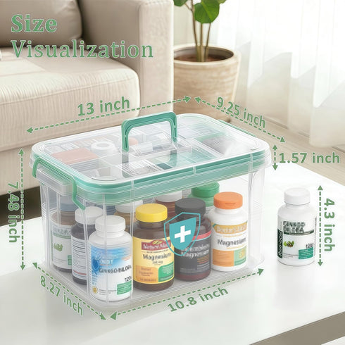 15QT ANYPROLUS Clear Medicine Organizer Box with Handle, Plastic Medicine Container with Tray First Aid Box Empty