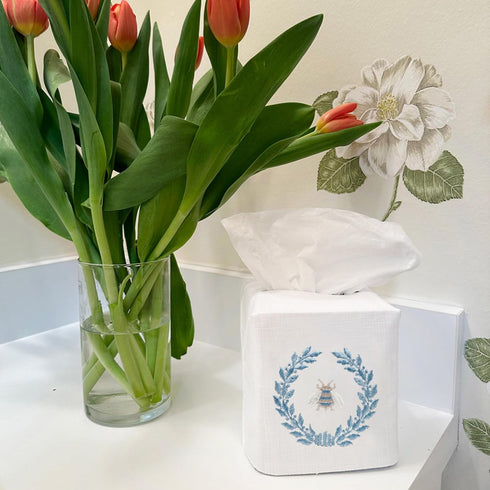 Jacaranda Living Square Tissue Box Cover - Linen/Cotton Fabric, Decorative Cloth Tissue Cube, Duck Egg Blue