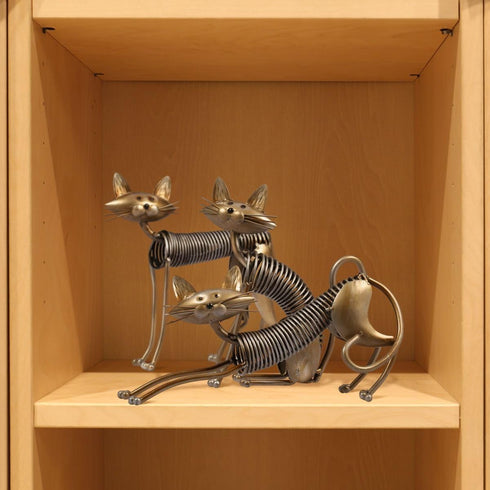 Tooarts Metal Sculpture Iron Art Cat Spring Handicraft for Home Decoration
