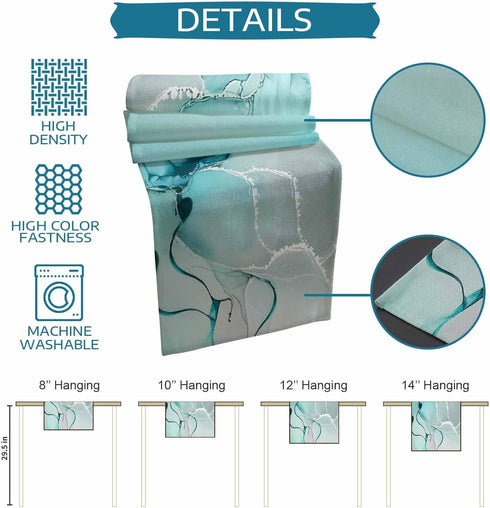 Falaniique 36 Inches Marble Turquoise Aqua Table Runner Long,Cotton Linen Modern Teal Kitchen Dinner Dining Table
