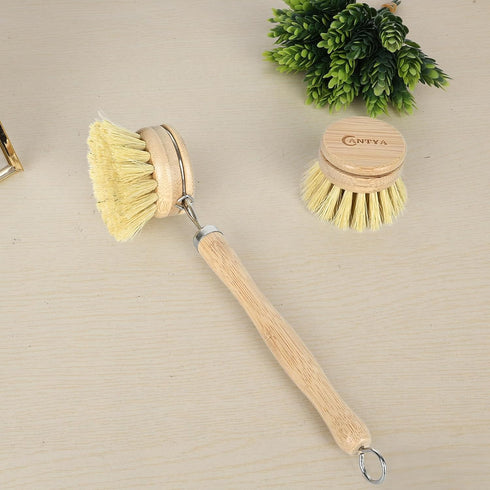 ANTYA Bamboo Dish Brush with Handle - Soft Bristle, Non Toxic Dish Scrubber Compostable & Sustainable Bamboo Scrub