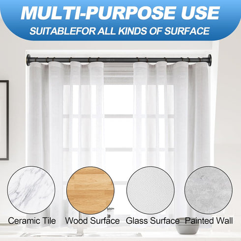 Adjustable Shower Curtain Rod 31 to 43 Inch, 1 Inch Diameter Matte Black Spring Tension Stainless Steel, Easy Install