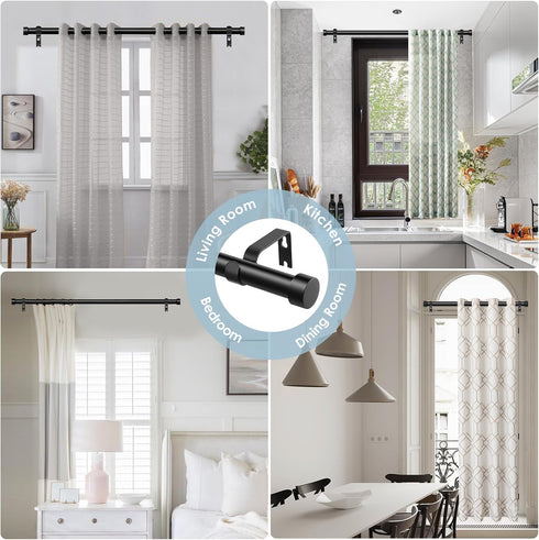 Black 1'' Diameter Curtain Rods for Windows 48 to 84 Inch, Modern Adjustable Heavy Duty Drapery Rod