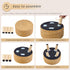Handwoven Round Ottoman, Natural Water Hyacinth Outdoor Patio Pouf Seagrass Low Stool with Wood Legs, Soft Padded