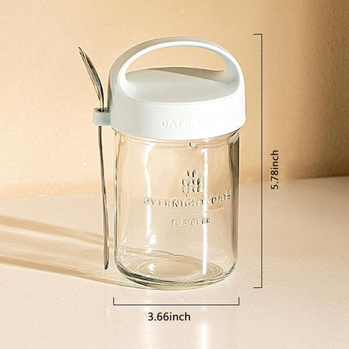 Povinmos 2Pack Handle,14 oz Overnight Oats Containers with Lids and Airtight Oatmeal Container,Mason Jars with Lid