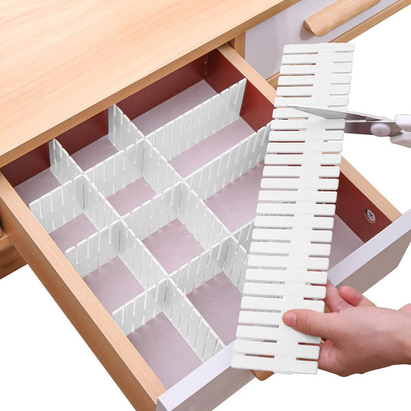 Adjustable Drawer Divider DIY Storage Organizer for Tidying Clutter in Kitchen, Bathroom, Bedroom, and Office