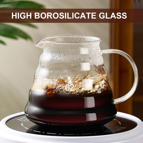 Pour Over Coffee Maker Set, 20 OZ Borosilicate Glass Carafe with 50 pcs V60 Paper Filter for Home
