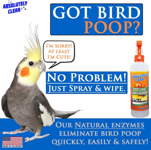 16oz (Pack 2) Absolutely Clean Amazing Bird Cage Cleaner and Deodorizer - Just Spray/Wipe - Safely & Easily Removes