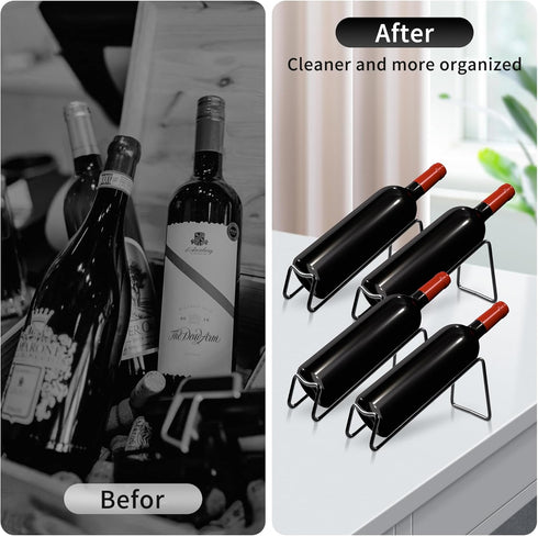 Countertop Wine Rack, 4 Pcs Wine Bottle Holder, Metal Small Wine Rack, Tabletop Storage Stand for Cabinet, Black