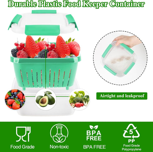 50oz Berry Keeper Fruit Storage Container for Fridge, Fresh Food Produce Saver with Removable Drain Colander