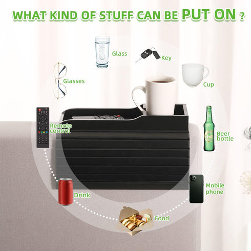 GEHE Natural Bamboo Couch Cup Holder, Anti Falling Armrest Tray for Drinks, Snacks, Remote, and Cellphone