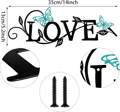 Metal Butterfly Love Sign Wall Decor - Black Love Word Sign Rustic Home Letter Ornament for Living Room Hanging