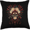 Colorful Native Skull Robotic Skull Indian Feather Headdress Throw Pillow Decor