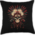 Colorful Native Skull Robotic Skull Indian Feather Headdress Throw Pillow Decor