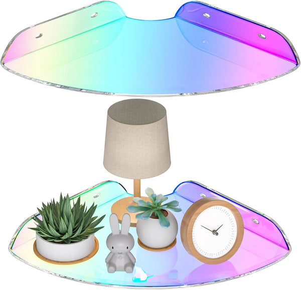 Sezanrpt 7x7 Inch Corner Shelf Wall Mount Set of 2, Iridescent Acrylic