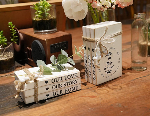 3 7'x 4.6'x 2.5' Pieces Wooden Decorative White Books, Rustic Farmhouse Faux Books for Coffee Table Shelves with Wood
