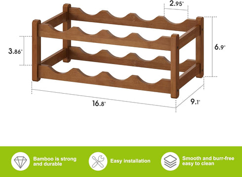 BMOSU Bamboo Wine Rack, 8 Bottle Wine Storage Cabinet Shelf for Kitchen Dining Room Pantry, 2 Tiers