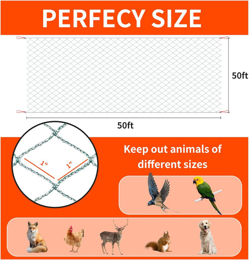 wondihao 50'x50' 1" Bird Netting with Square Mesh Bird Net Garden Netting for Chicken Coop, Aviary, Deer Fence, Chicken