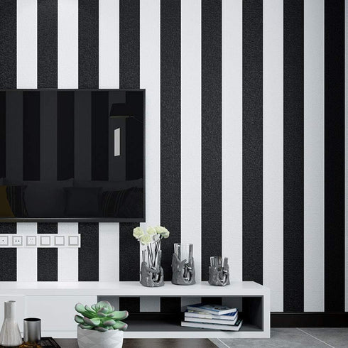Peel and Stick Vinyl Black and White Striped Wallpaper - Self Adhesive Stripe Shelf Liner for Dresser Drawer Cabinets
