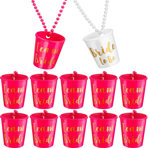 Bridal Shot Glass Necklace, 12 PCS Pink and White with Gold Foil for Bachelorette Party