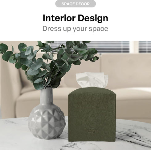 carrotez Modern PU Leather Tissue Box Cover - Decorative Holder for Bathroom, Night Stands, Office, Khaki