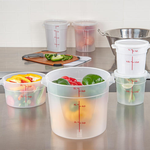 Met Lux 6 Quart Food Storage Container, Translucent Dishwashable Container with Red Volume Markers, Lids Sold Separately