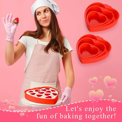 Heart Shaped Cake Pans, 3 Pcs Silicone Molds 4 6 8 Inch, Non-Stick Heart Cake Pans for Valentine's Day