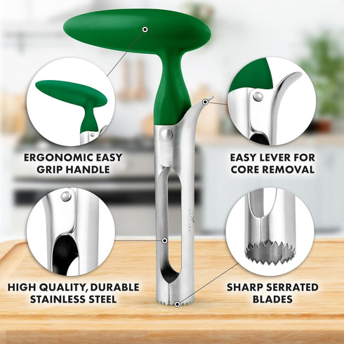 Zulay Premium Apple Corer, Easy to Use Durable Remover for Pears, Bell Peppers, and Apples - Stainless Steel Green