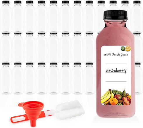 Juice Bottles with Caps for Juicing & Smoothies, Reusable Clear Empty Plastic