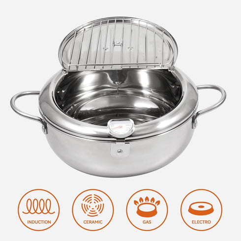 Kerilyn Deep Fryer Pot, 11 Inch/4.2L Japanese Style Tempura Frying Pot with Lid, 304 Stainless Steel