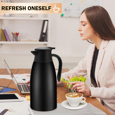 2 Pcs 68oz Thermal Coffee Carafes, Insulated Stainless Steel for Keeping Hot, Includes 2 Brushes