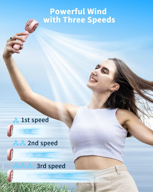 Handheld Fan with Wireless Charging Base, 3 Speeds Portable Fan with Digital Display, 2000mAh Battery Operated (Pink)