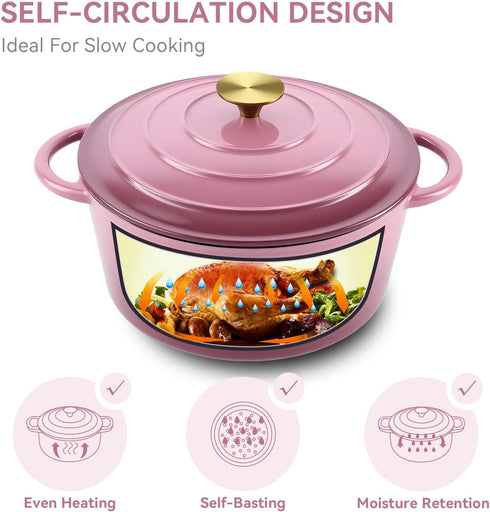 Miereirl 4.5 Quart Enameled Dutch Oven Pot with Lid, Cast Iron Dutch Oven with Dual Handles for Bread Baking, Cooking