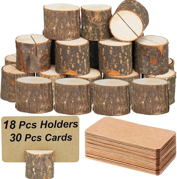 18Pcs Premium Wood Place Card Holders and 30Pcs Kraft Table Place Cards for Rustic Wedding Party