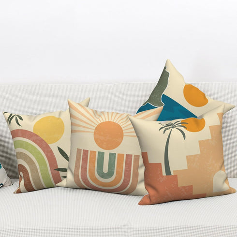 Boho Pillow Covers 16x16 Inch, Vintage Sunrise Throw Pillow Covers Abstract Arch Terracotta Linen Pillow Cases for Sofa Couch Car, Set of 4 (No Inserts)