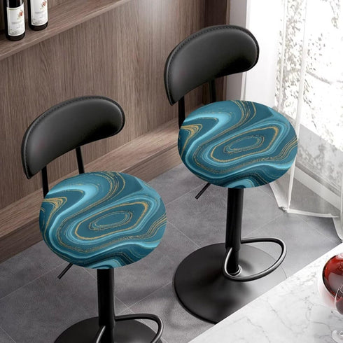 gearider 4 Bar Stool Chair Cover, Blue Marble Pattern Super Comfy & Washable Round Stool Bench Cushion Slipcover