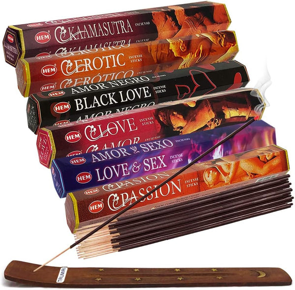 Hem Incense Sticks Variety Pack #24 with Incense Stick Holder Bundle - 6 Love Themed Fragrances