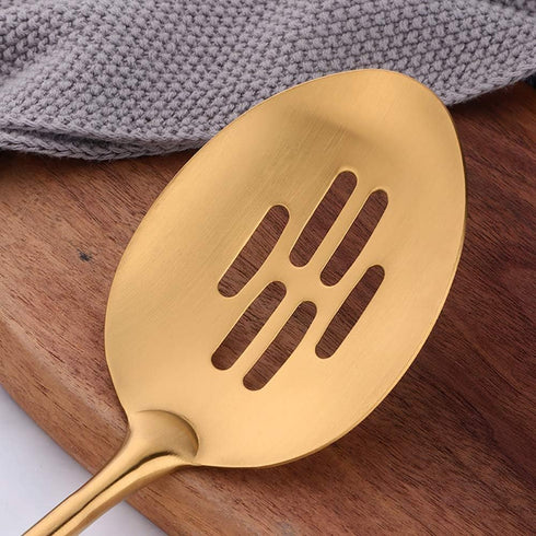 Slotted Spoon, Gold, 14.69 inch Long Handle Cooking Utensil Kitchen Tool by BUY THINGS!