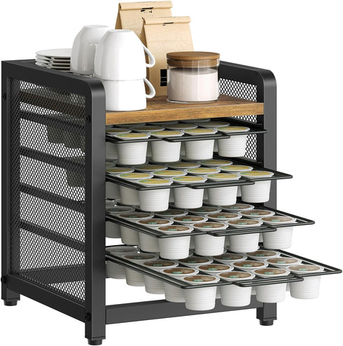 Coffee Pod Holder: K Cup Holder, 4-Tier Coffee Pod Organizer for 80 Pods, Space Saving for Home Office, Rustic Brown