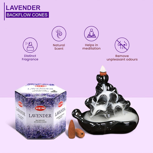 HEM Precious Lavender Incense Cones, Pack of 12, 120 Count
