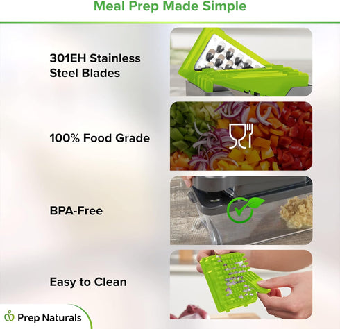 PrepNaturals 12 in 1 Vegetable Chopper with Container - Veggie Cutter, Food Chopper & Onion Chopper for Kitchen (Green)