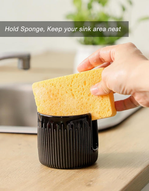 Compact Black Ceramic Sponge Holder for Kitchen Sink - Stylish Dish Rack Organizer