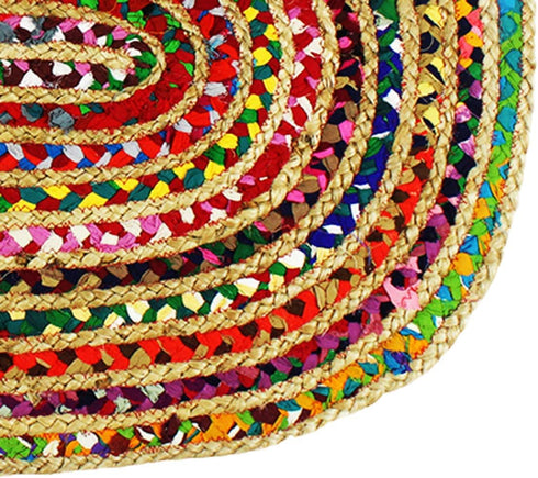 COTTON CRAFT Jute Chindi Braid Rag Rug, 2' x 3' Oval, Multi Color, Handwoven Reversible Natural Recycled Cotton